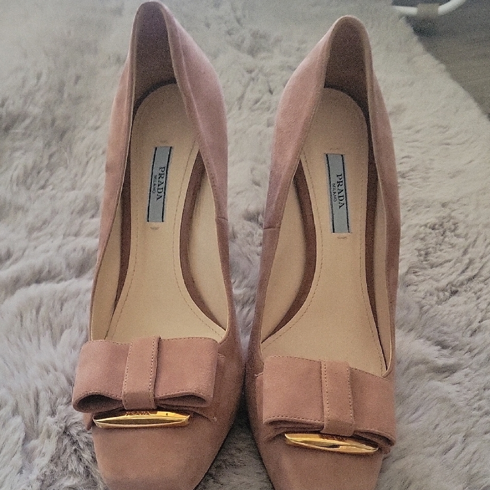 Prada Women's Tan Suede Heels